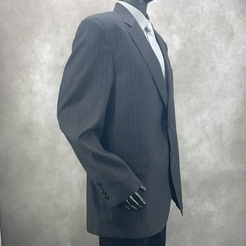 Jos A Bank Sig Gold Mens 43L Dark Gray Pinstripe Suit Jacket Wool Corpcore